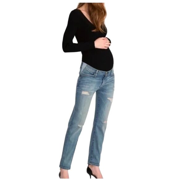 NWT CURRENT ELLIOTT Hatch Maternity Boyfriend Distressed Denim Jeans Size 25 - Picture 2 of 13